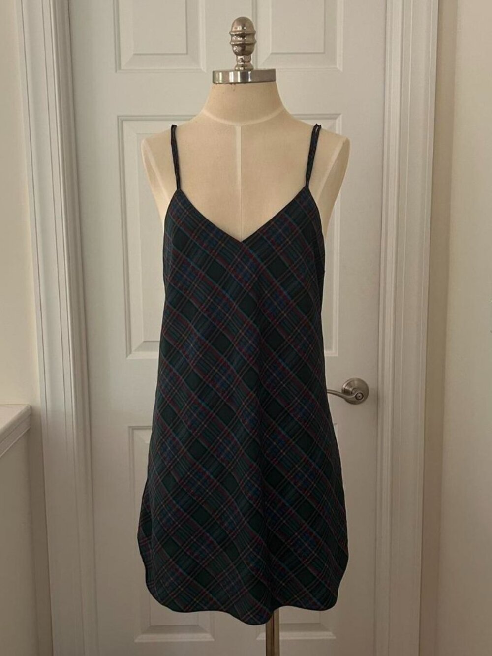 JO INTIMATES green plaid slip dress with adjustable straps